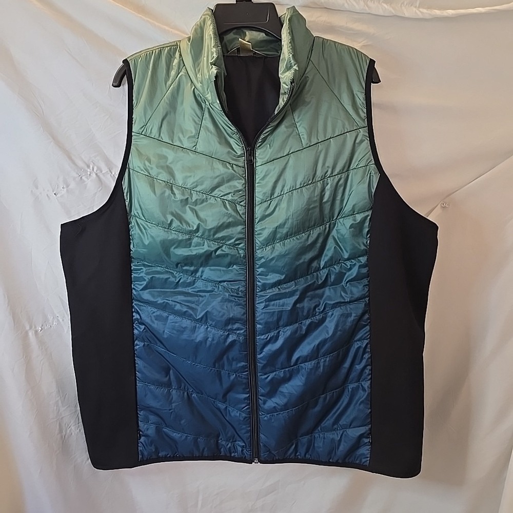 CJ Banks Vest Womens 2X Blue Green Ombre Quilted Puffer Full Zip Pockets